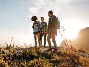 Image of a group of healthy people walking in nature