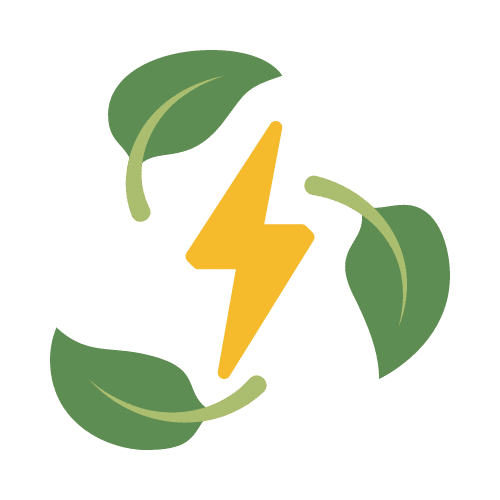 Graphic of leaves surrounding an energy symbol